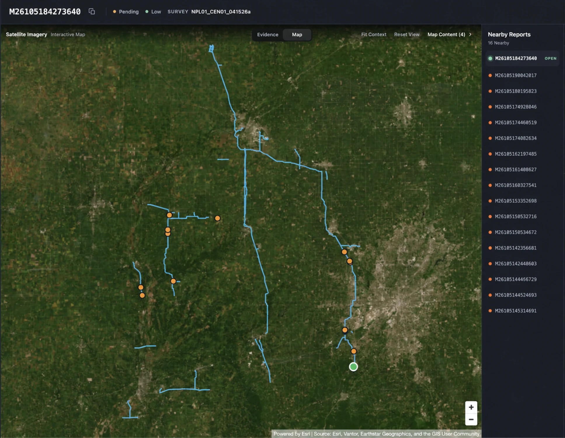 Sunstone report map showing mapped routes and nearby report locations